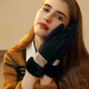 Мягкие зимние тепловые перчатки, утолщающие перчатки с сенсорным экраном на весь палец, теплое снаряжение, Хаки, Розовый, Черный, Серый, Женские плюшевые перчатки