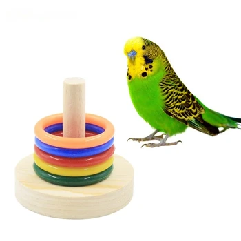 Набор игрушек для дрессировки птиц, деревянные блоки, игрушки-головоломки для попугаев, красочные пластиковые кольца, жевательные игрушки для птиц