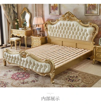 Натуральная деревянная кожа в европейском стиле, Расширенная свадебная кровать, Вторая спальня, мягкая сумка для хранения вещей