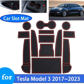 Нескользящий Коврик для Автомобильных Ворот Tesla Model 3 2017 ~ 2023 2022 2019 Противоскользящий Резиновый Коврик Дверной Паз Чашки Аксессуары Для Интерьера Авто
