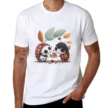Новая весенняя футболка Coffee Date с божьими коровками, графические футболки, одежда в стиле хиппи, забавные футболки, мужская одежда