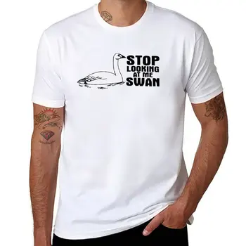 Новая футболка Stop looking at me swan - Перестань пялиться черным по белому, футболки с кошками, черные футболки, мужские футболки.