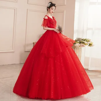 Новое красное платье подружки невесты с расклешенными рукавами для девочек, платье для выпускного вечера, бесплатная доставка