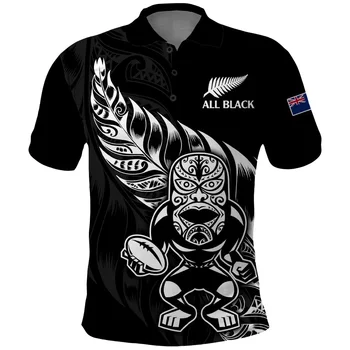 Новозеландская Полностью Черная мужская рубашка поло с 3D принтом в стиле регби, высококачественная дышащая гладкая повседневная футболка с коротким рукавом, спортивная майка