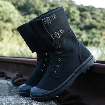 Новые мужские Военные ботинки; Уличная Модная Парусиновая обувь с высоким берцем; Мужская Повседневная обувь; Ботильоны; Черные ботинки; Zapatos De Hombre DM-142