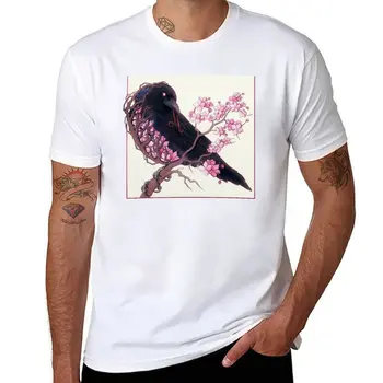 Новые футболки с изображением вишневого цвета и вороны, топы, футболки для любителей спорта, черные футболки, футболки для мужчин, хлопок