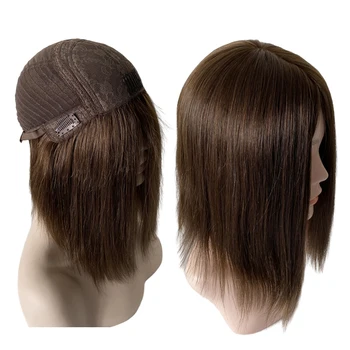 Новый еврейский парик 12 дюймов Бразильских натуральных человеческих волос коричневого цвета # 4 Кошерные Парики 130% плотности в стиле Боб с шелковым верхом 4x4 Еврейский Парик