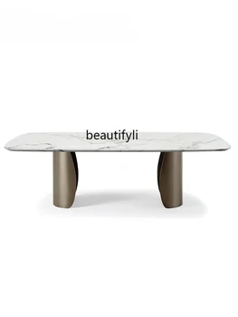 Обеденные столы и стулья из натурального мрамора Прямоугольный Домашний Итальянский белый стол из элитного камня