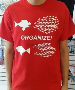Организуйте футболку Big fish eats little fish, Протестующую против анархии, футболку Tee