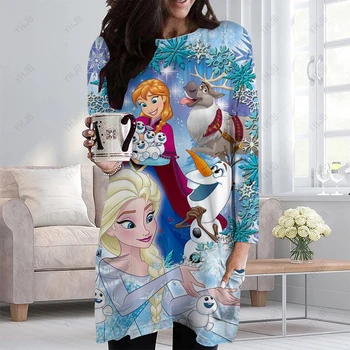 Осенняя футболка с круглым вырезом Disney Frozen Elsa Anna, Женская Модная Повседневная Футболка с Рисунком, Длинным рукавом, Мультяшным Принтом, Карманный Топ