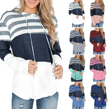 Осень/Зима 2023, внешняя торговля, свободный пуловер с капюшоном, свитер контрастной строчки с длинным рукавом для женщин