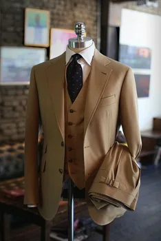 Официальный деловой костюм, мужские костюмы цвета Хаки коричневого цвета, 3 предмета, последние разработки, Свадебные мужские костюмы повседневного стильного приталенного кроя Terno