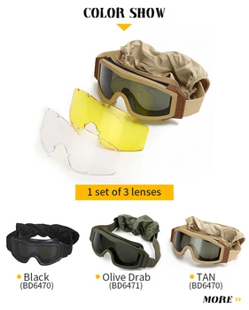 Очки для стрельбы с 3 линзами, защита от ультрафиолета, Противотуманные очки Gafas Tactico, Тактические очки для стрельбы, Ударопрочность 600 футов/ с