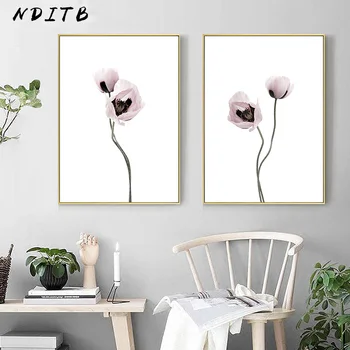 Плакат с цветущим розовым цветком, Скандинавский холст, ботанический принт, скандинавская настенная живопись, современное украшение гостиной