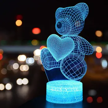 Плюшевый Мишка 3D Ночник 16 Цветов Меняющий Цвет Акриловый Светодиодный Светильник 3D Иллюзия Лампа На День Святого Валентина для Детей и Влюбленных Подарок