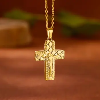Подвеска с крестом Иисуса, Золотое ожерелье с тиснением для женщин, колье из нержавеющей стали, повседневный трендовый ювелирный подарок