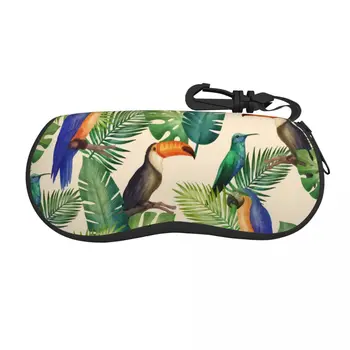 Портативный футляр для очков Солнцезащитные очки с листьями тропических птиц, мягкий футляр для очков с застежкой-шнуром, футляр для очков на молнии