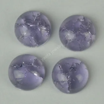 Продается стеклянный ледяной взрывчатый камень фиолетового цвета толщиной 2 ~ 15 мм, круглая огранка, кабошон с плоской задней частью, включая мелкие трещины и включения, лабораторные драгоценные камни