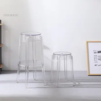 Прозрачные пластиковые барные стулья Скандинавская Кухонная мебель Хрустальный Высокий Табурет Модные Круглые Барные стулья Современный Акриловый барный стул