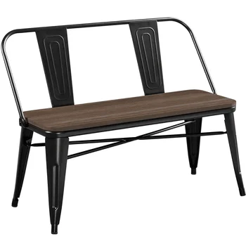 Промышленная металлическая Обеденная Скамейка с деревянной столешницей для огорода, черный