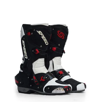 Профессиональные гоночные ботинки Мотоциклетная обувь для верховой езды с защитой от падения Красный Белый Черный