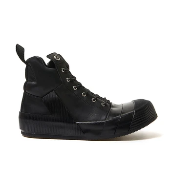 Размер 38 ~ 46, Мужские ботильоны, черные Модные повседневные кроссовки ручной работы из натуральной кожи, мужская обувь на плоской подошве с высоким берцем на шнуровке