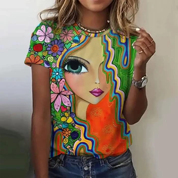 Раскрашивание лица для девочек в стиле Харадзюку, красочные красивые футболки с коротким рукавом, одежда Оверсайз, Летний модный топ, Женские футболки с 3D цветами