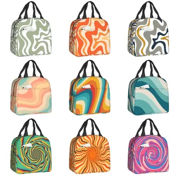 Ретро-вихревой цвет, Абстрактный Психоделический геометрический принт, сумка для ланча, женская Теплая сумка-холодильник, изолированный ланч-бокс для детей, сумки для школьных продуктов