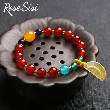 Роза сиси Китайский стиль классический браслет из бисера для женщин аметист стеклянные браслеты круглая бусина одиночный круг эластичные ювелирные изделия подарок