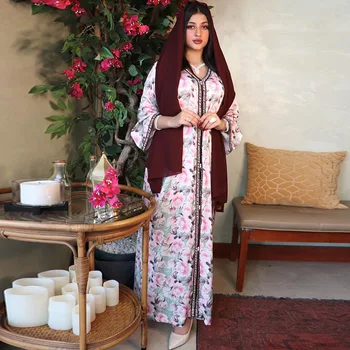 Роскошная Абая Дубай Турция Мусульманское Платье Женщины Марокканский Кафтан Элегантная Леди Арабская Одежда Джелаба 2021 Ид Мубарак Djellaba Femme