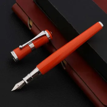 Роскошная металлическая авторучка 05 серебристо-оранжевого цвета, офисные школьные принадлежности, чернильные ручки
