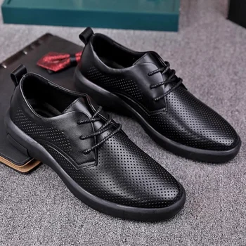 Роскошная мужская повседневная обувь из натуральной кожи, Летняя дышащая мужская дизайнерская обувь с перфорацией и полостью на мягкой подошве, черная M17052