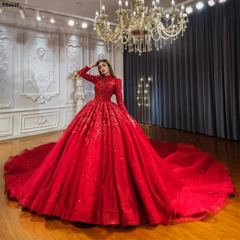 Роскошное красное свадебное платье с королевской кружевной аппликацией NS4439