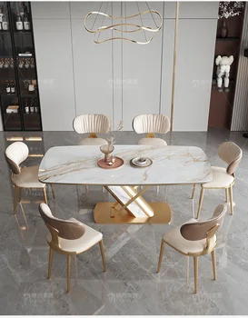 Роскошный обеденный стол из шифера, прямоугольная светлая небольшая квартира для семьи на 6 человек, современный простой обеденный стол высокого класса, стул, расческа