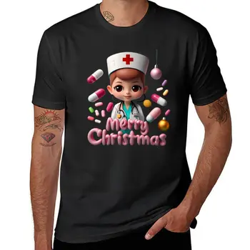 С Рождеством, Медицинская сестра, медицина, С Рождеством, доктор, Медицинская медсестра, Рождественская футболка, черные футболки с коротким рукавом для мужчин