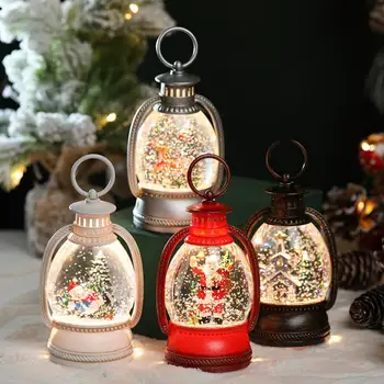Сверкающие огни, рождественские украшения, праздничные рождественские фонарики на батарейках, блестящий Санта-Клаус, лампа-снеговик, Снежный шар.