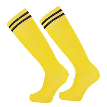 Свободный размер, 3 пары/лот, футбольные носки, детские нескользящие гольфы выше колена для студентов, полосатые спортивные носки