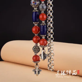 серебряные украшения s925 в стиле ретро, этническое ожерелье, цепочка с шариком с двойной пряжкой, классическая женская одежда в классическом стиле, красивая