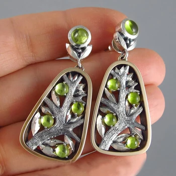 Серьги-капли с нежным зеленым камнем в виде ветки и листа, ювелирные изделия серебряного цвета, женские серьги для свадьбы, помолвки