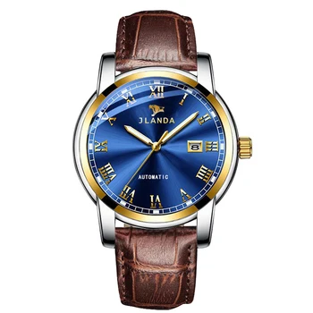 Синие роскошные брендовые новые модные мужские часы с водонепроницаемым кожаным ремешком, повседневные автоматические механические часы Relogio Masculino