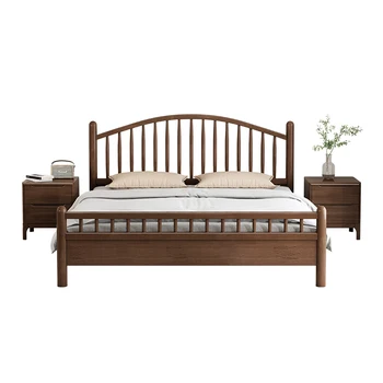 Скандинавская кровать из цельного дерева, Современная минималистичная Виндзорская простыня, Двуспальная кровать в главной спальне, Японская мебель для кроватей