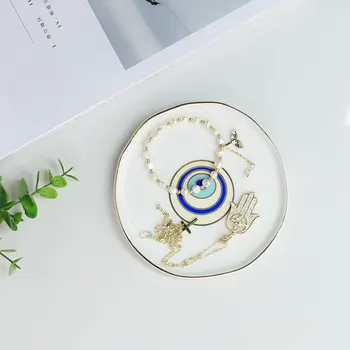Скандинавский синий турецкий поднос для украшений с бергамотовым глазом, керамическая подставка, маленький поднос для рук, Декоративная тарелка, поднос для хранения ожерелья