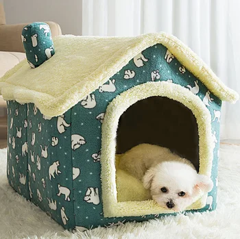 Собачий домик, конура, мягкая кровать для домашних животных, палатка, закрытое Теплое Плюшевое спальное гнездо, Корзина со съемной подушкой, аксессуар для путешествий с собакой