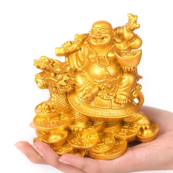 Статуя Смеющегося Будды из смолы, бога богатства, скульптура современного искусства, статуэтка китайского домашнего фэн-шуй, украшение в виде дракона и черепахи, статуэтка