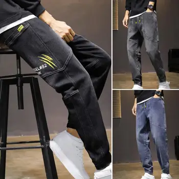 Стильные брюки в стиле хип-хоп, спортивная одежда на шнурке, приятные на ощупь Простые повседневные свободные джинсы в стиле хип-хоп