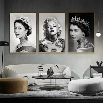 Татуировка Портрет королевы Елизаветы, плакаты, печать Одри Хепберн Монро, Художественная картина на холсте, сексуальные настенные панно для домашнего декора