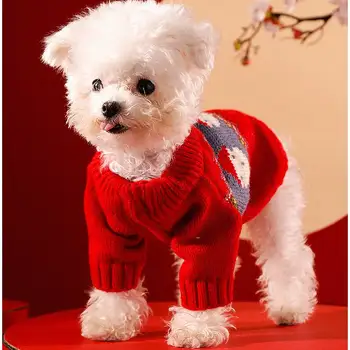 Теплая одежда для маленьких собак, мягкий флисовый жилет, костюм, красный жаккардовый свитер, одежда для кошек и собак, Аксессуары для домашних собак, одежда для домашних животных