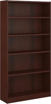 Универсальный книжный шкаф на 5 полок в стиле Vogue Вишневый и пепельно-серый Офис, спальня