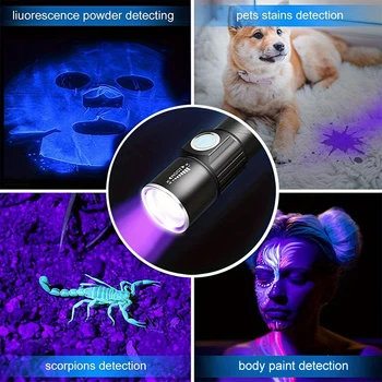 УФ-фонарик Портативный фонарик, масштабируемый мини-многофункциональный фонарик, USB-зарядка, алюминиевый сплав для удаления пятен от мочи домашних животных, собак, кошек