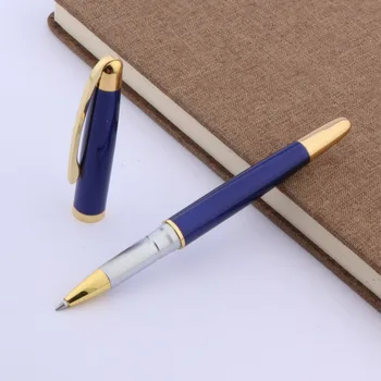 Фирменная Металлическая ручка-роллер с синей Лакированной золотой отделкой, Ручки для заправки чернил 0,5 ММ для школьного Офиса